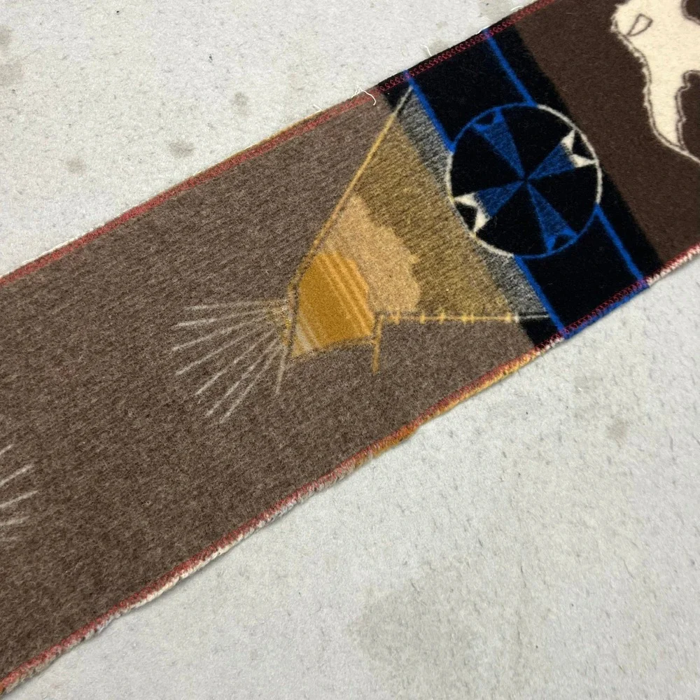 Vintage Southwestern Reversible Scarf (2) Teepee Medicine Wheel Brown Cream 61x9